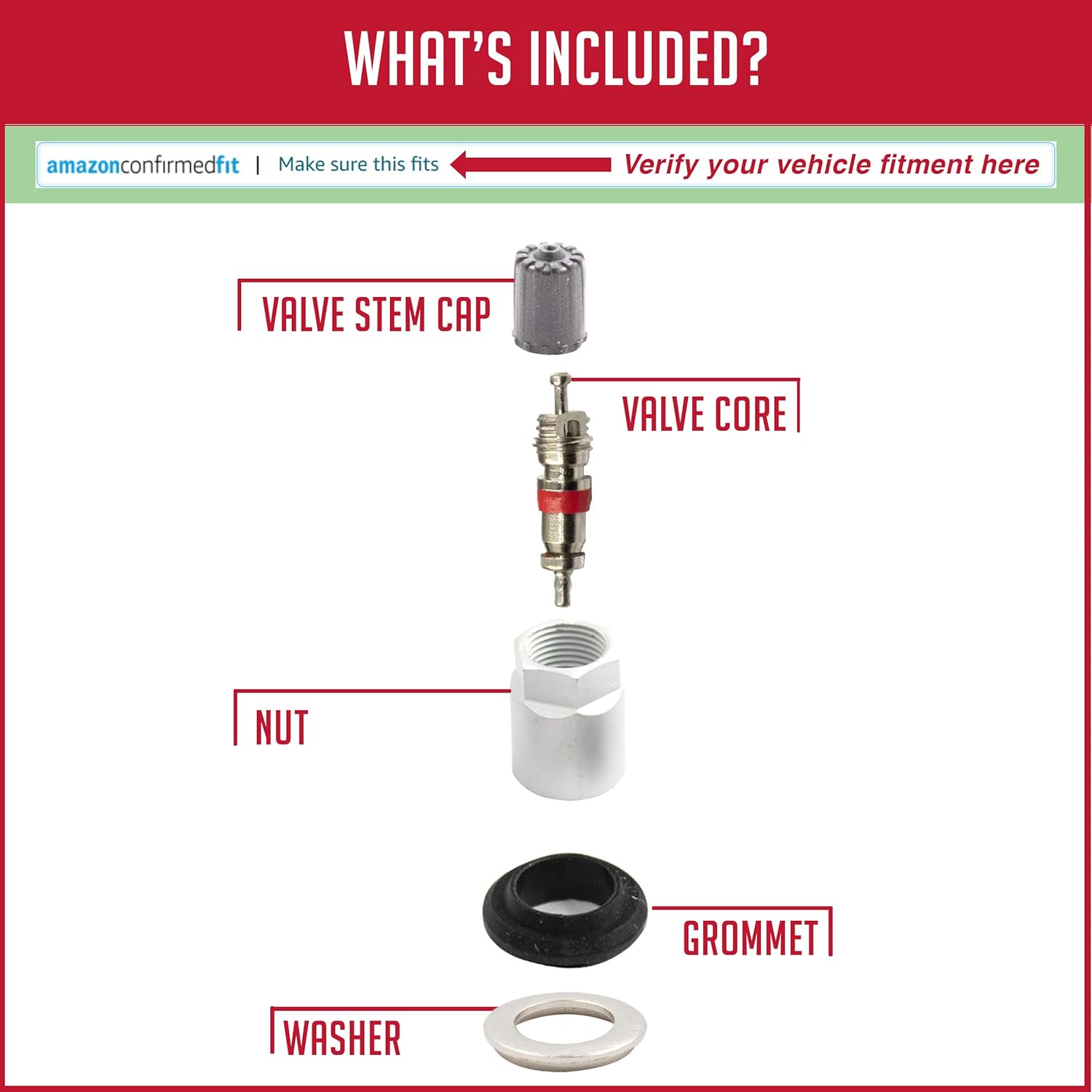 PDQ TPMS Service Kits | 12 Pack | Grommet Nut Washer Core Cap | Fits Equivalent to 1100 | 20032 | Used for OE Sensors