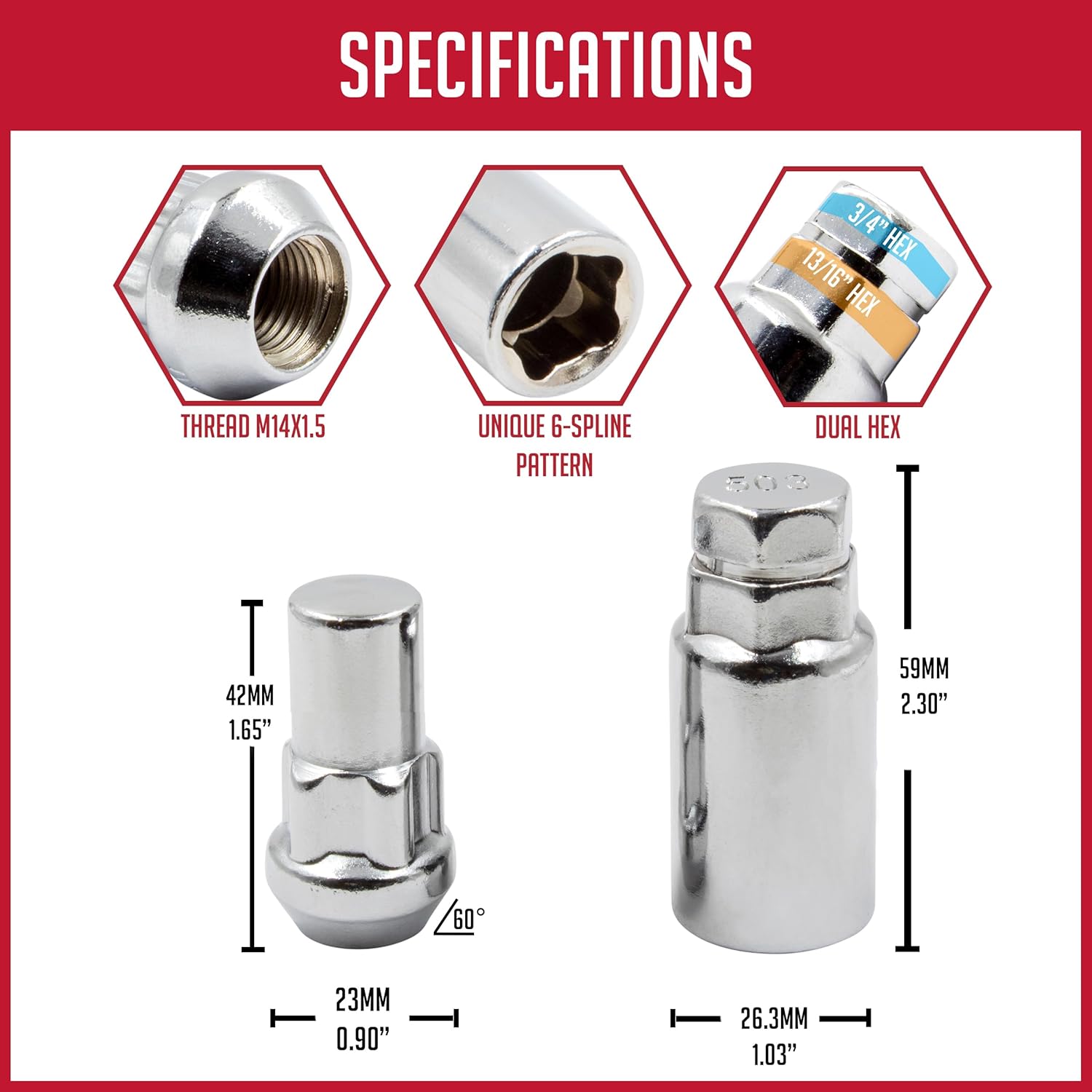 5 Locks + Key M14x1.5 14x1.5 Thread Closed End Bulge 1.65