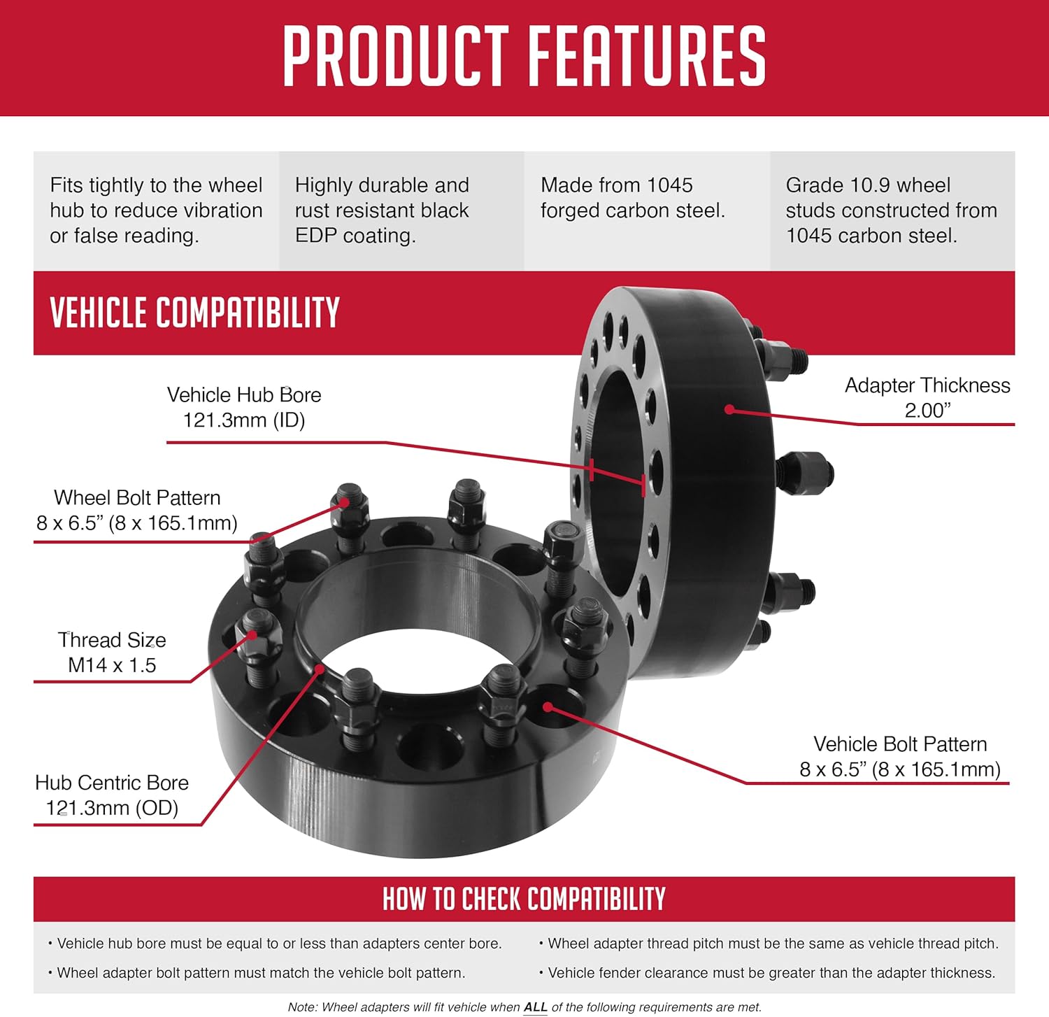 Accessories Plus Wheel Spacers – Chevy 3500 Dually 2011-2022 – 8x210mm – 1/2 Inch – Pair