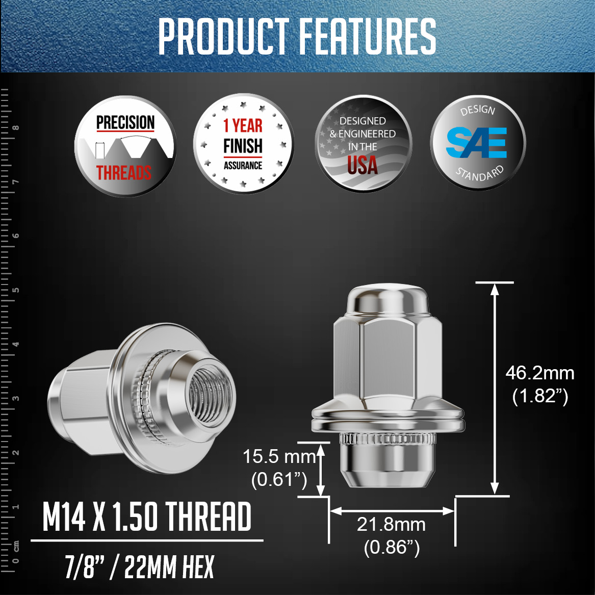 KITA 7インチ 20 Pcs M14x1.5 14x1.5 Thread OEM Factory Style Lug Nuts 1.8