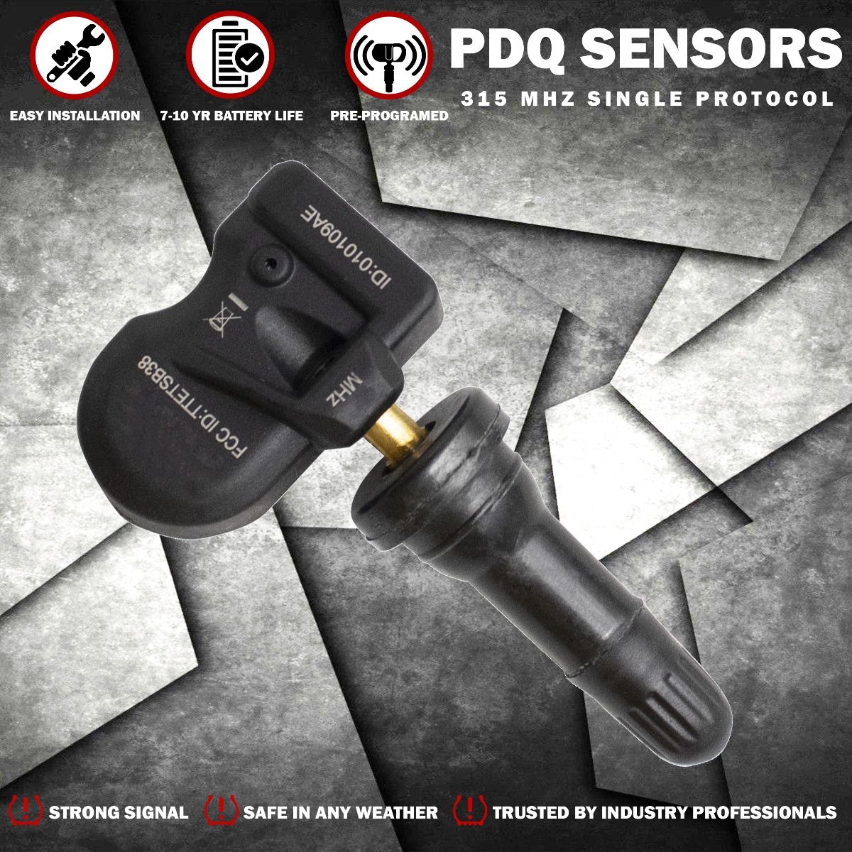 PDQ TPMS 315 MHZ Tire Pressure Sensor Rubber StemFor Ford Lincoln Mercury Direct Replacement For OE Part # F2GZ-1A189-A | GL3T-1A180-GA | HC3Z-1A189-B | TPMS-39 | TPMS-42