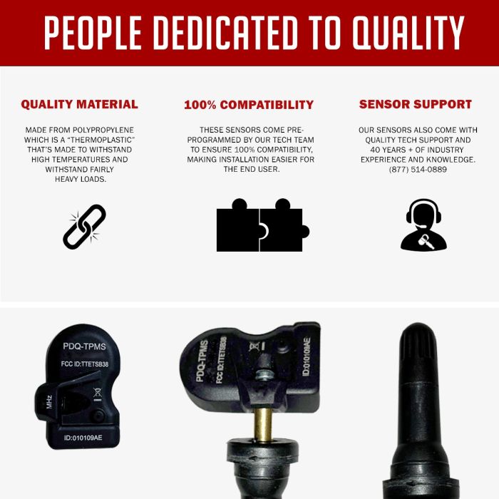 PDQ TPMS 433 MHZ Tire Pressure Sensor Rubber Stem For Jeep RAM Direct Replacement For OE Part # 68157568AB | 68239720AC | 68249197AA | 68378369AC