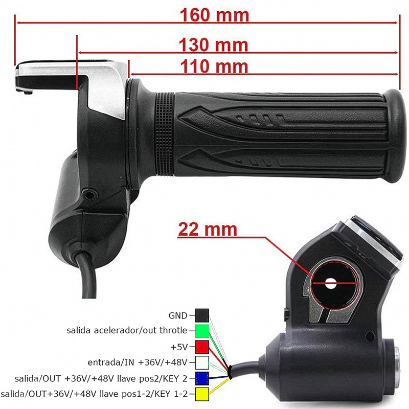 Acelerador de puño con indicador de batería (36V) y llave - Conector SM - RuedaQrueda