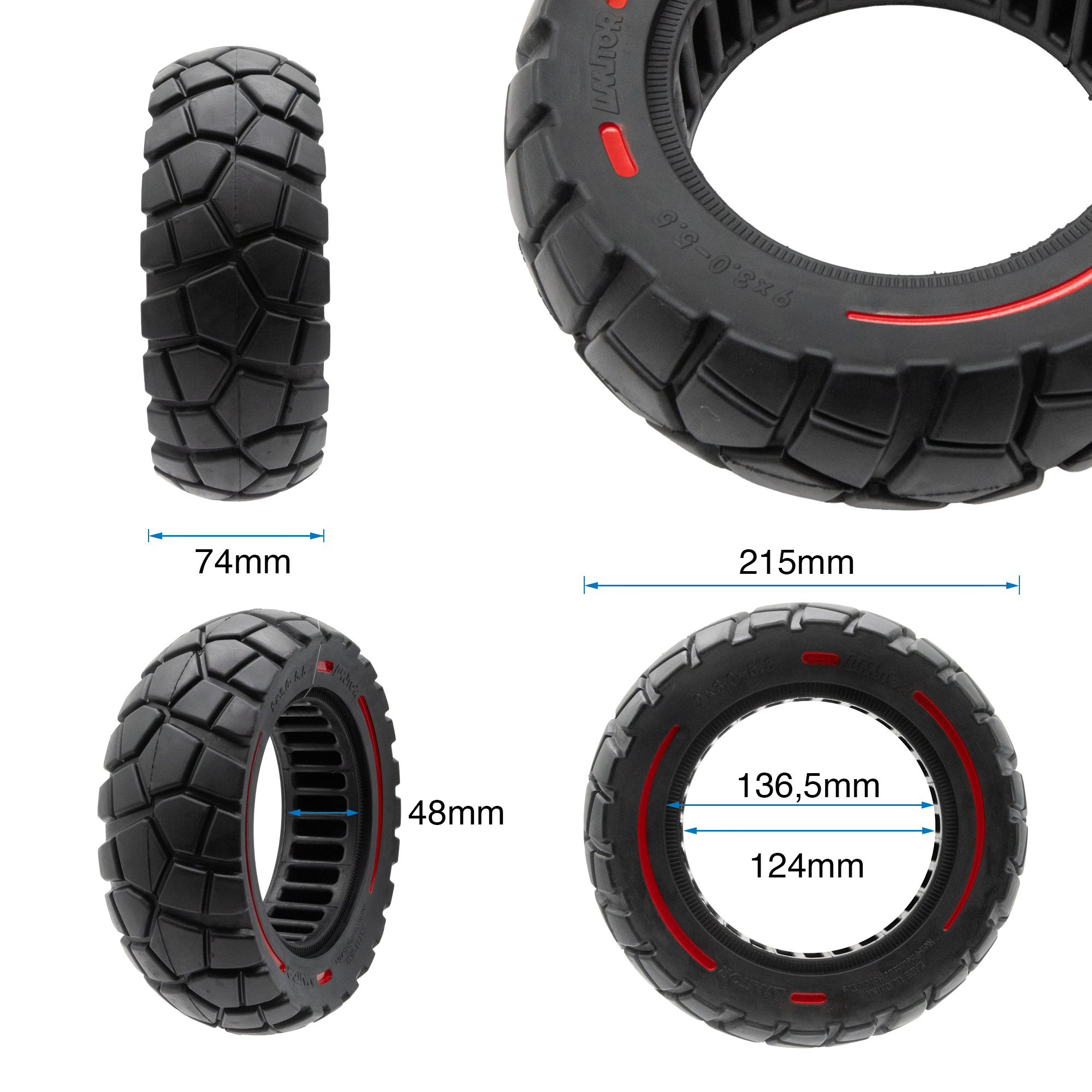 Rueda maciza 9x3-5,5 línea roja-negra [Amitor] - RuedaQrueda