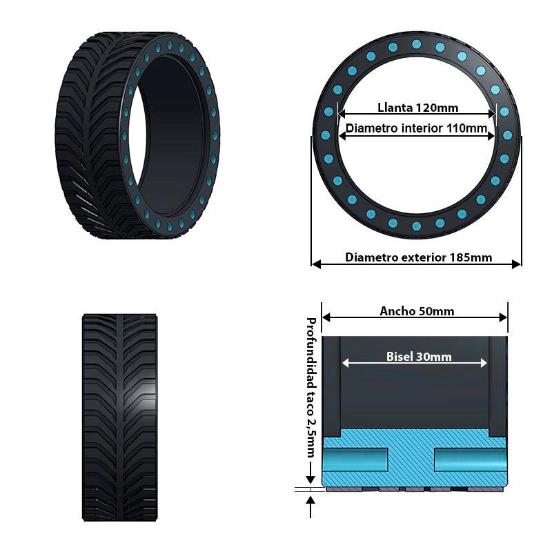 Rueda maciza perforada 8x2-5/B30 (No válido para Xiaomi) - RuedaQrueda