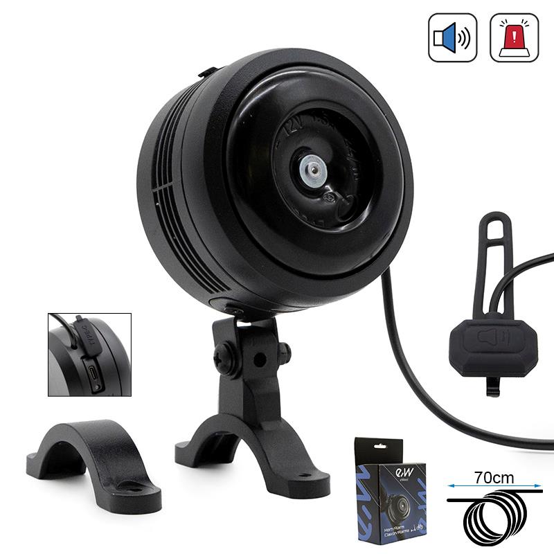 Claxon con alarma alta potencia -70dB para patinete eléctrico - RuedaQrueda