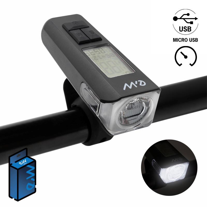 Luz led frontal recargable EWL011 con display de velocidad,temperatura,hora y Km - RuedaQrueda