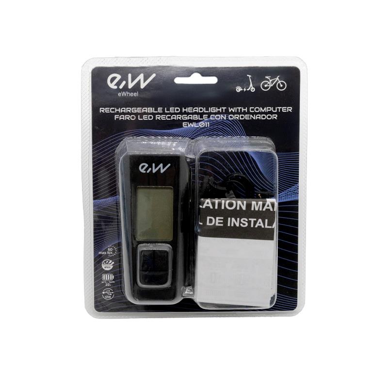 Luz led frontal recargable EWL011 con display de velocidad,temperatura,hora y Km - RuedaQrueda