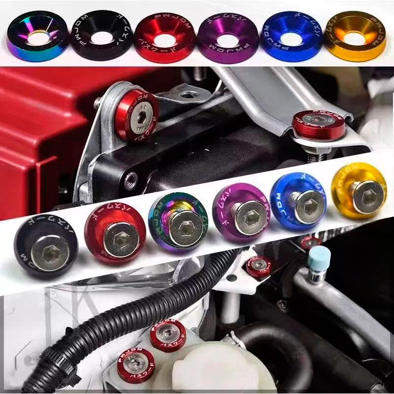 Arandela JDM azul con tornillos M6x16  - 10uds - RuedaQrueda