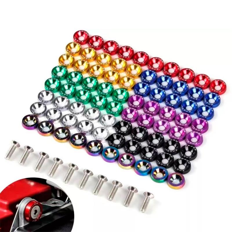 Arandela JDM azul con tornillos M6x16  - 10uds - RuedaQrueda