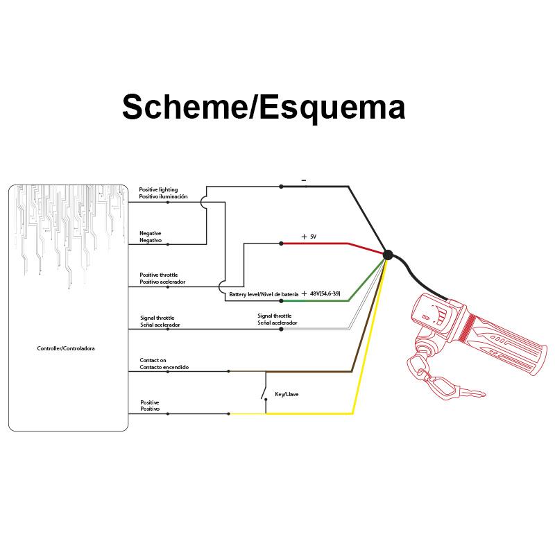 Acelerador de puño con indicador de batería (48V) y llave - Conector SM - RuedaQrueda