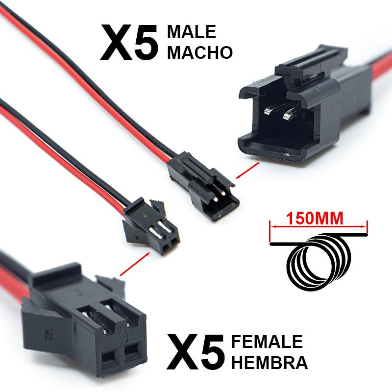 Conector SM 2 pin con cable 22 AWG - 5M/5H - RuedaQrueda