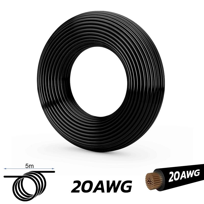 Câble noir 20 AWG - 5M