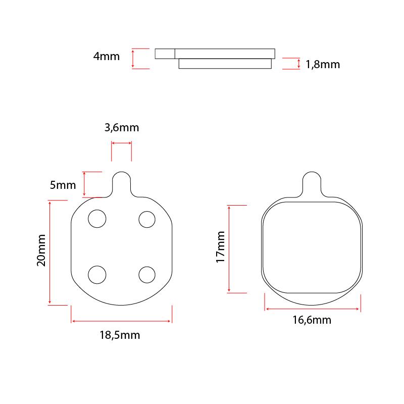 Pastilla de freno RT005-R de resina cuadrada con tetón - RuedaQrueda