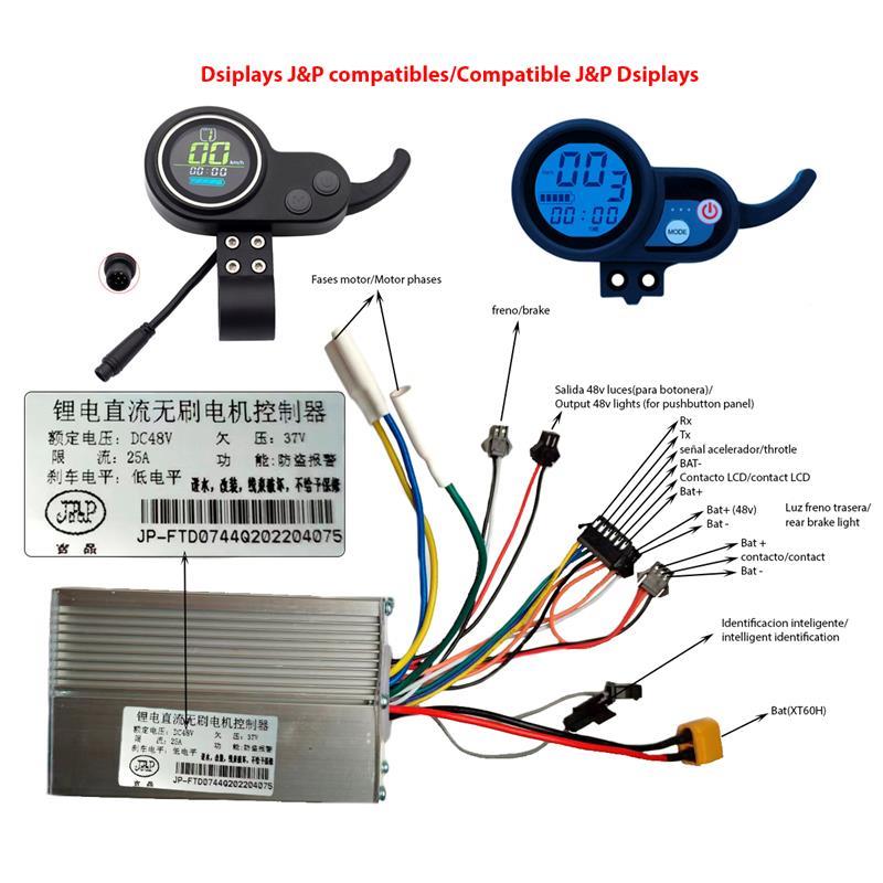 Controladora 48V 25A 800W LCD JP [J&P] - RuedaQrueda