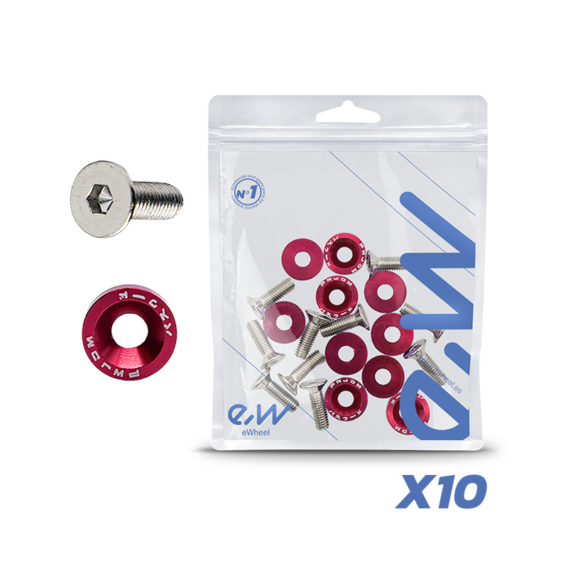 Rondelle JDM rouge avec vis M6x16 - 10pcs