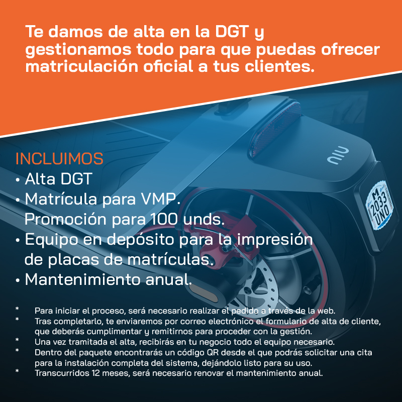 Servicio oficial para matriculación VMP (Instalación de impresora + Alta DGT + 100 matrículas)