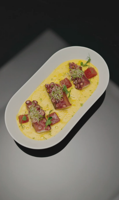 Pulpo al grill con salsa ligera de boniato