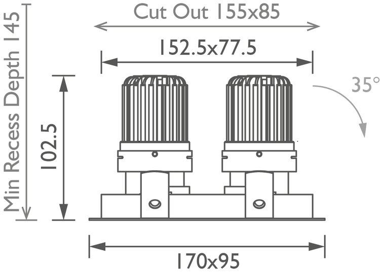 Square Double 50+ Downlight main image Square Double 50+ Downlight technical image