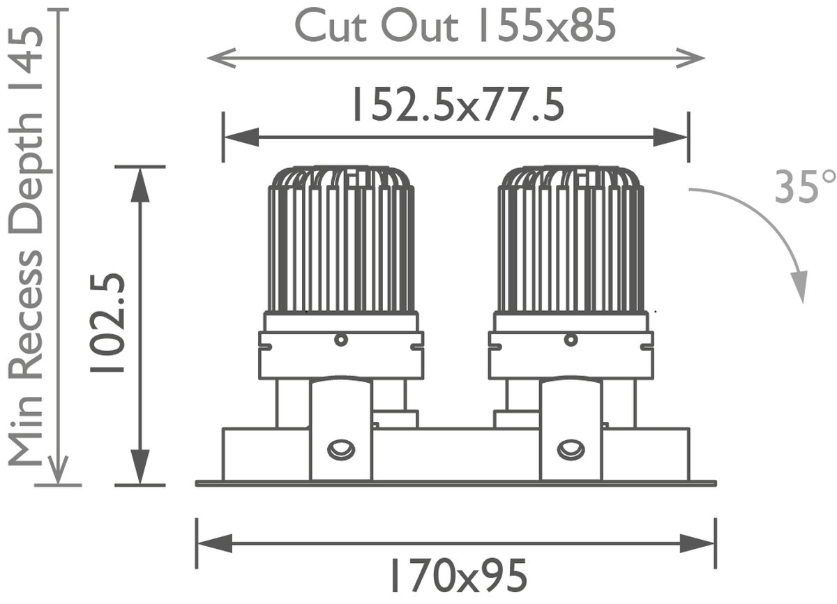 Square Double 50+ Downlight technical image Square Double 50+ Downlight technical image
