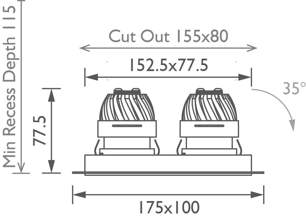 Square Double 50 Trimless Downlight technical image Square Double 50 Trimless Downlight technical image