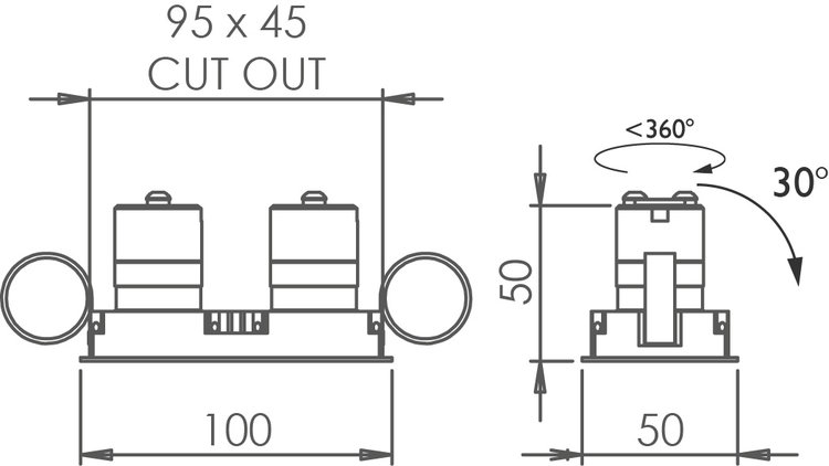 Square Double Trim 30 Downlight main image Square Double Trim 30 Downlight technical image