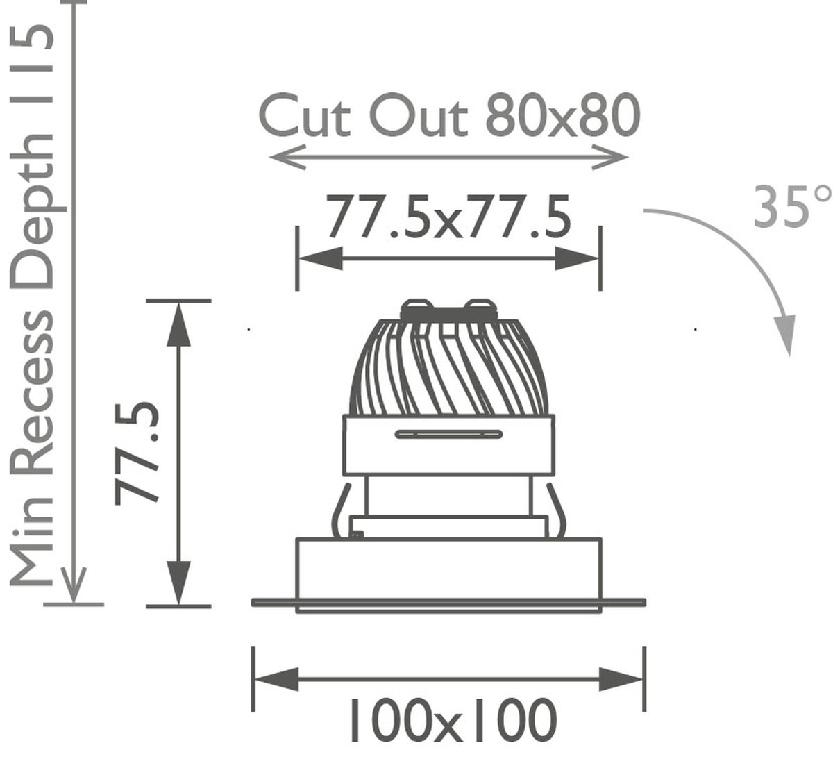 Square 50 Trimless Downlight technical image Square 50 Trimless Downlight technical image