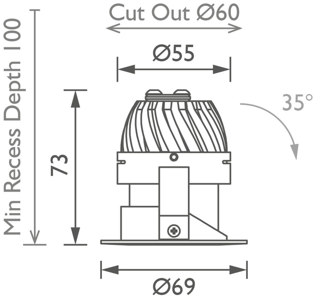 Polespring 50 Downlight technical image Polespring 50 Downlight technical image