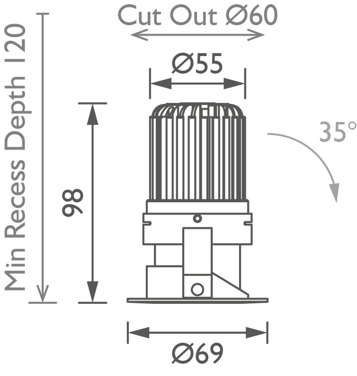 Polespring 50+ Downlight technical image Polespring 50+ Downlight technical image