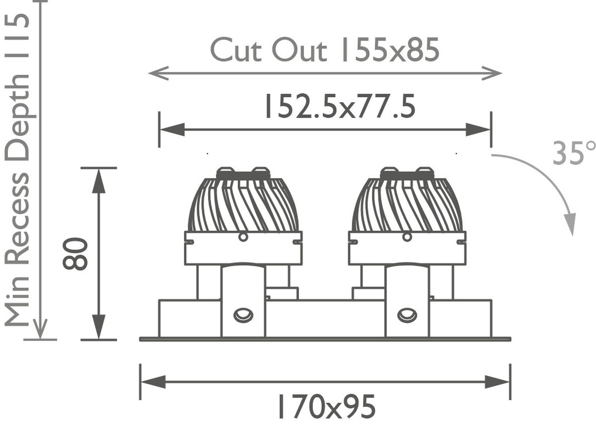 Square Double 50 Trim Downlight technical image Square Double 50 Trim Downlight technical image