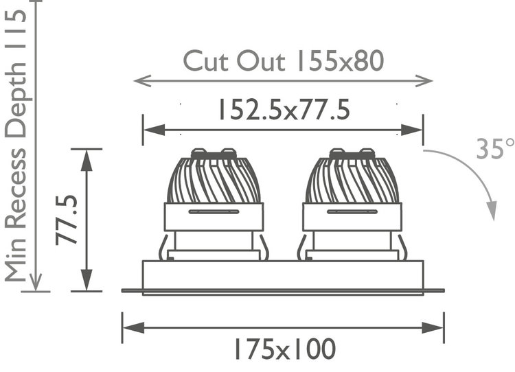Square Double 50 Trimless Downlight main image Square Double 50 Trimless Downlight technical image
