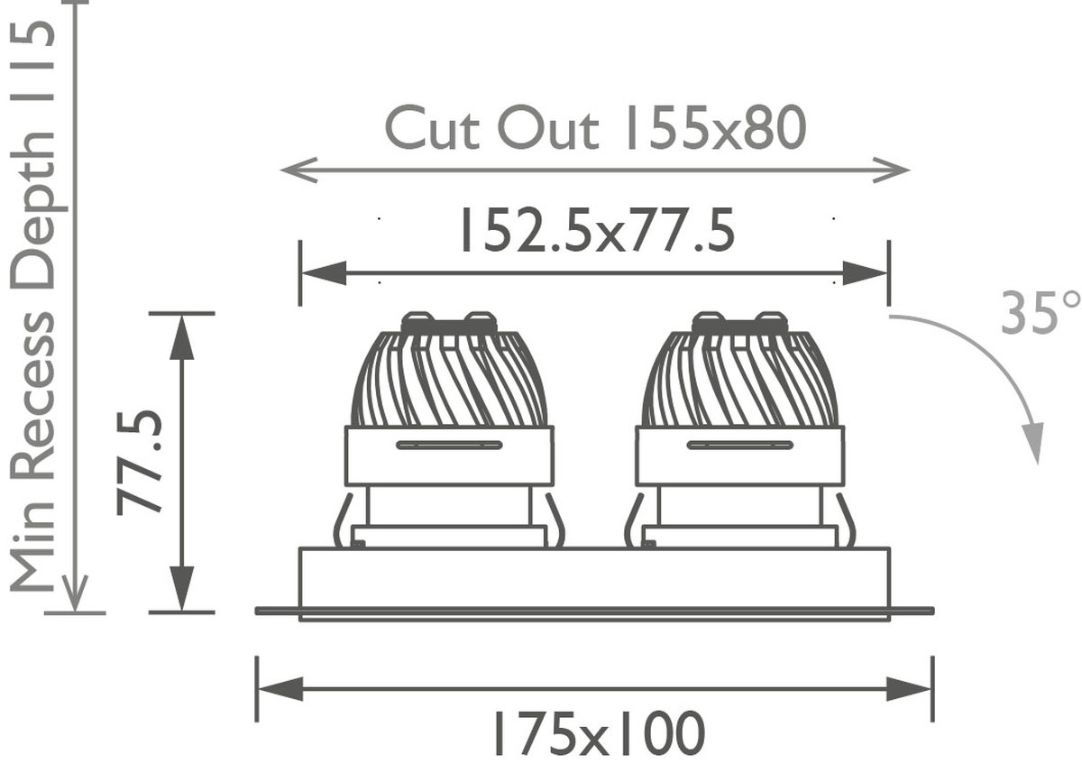 Square Double 50 Trimless Downlight technical image Square Double 50 Trimless Downlight technical image