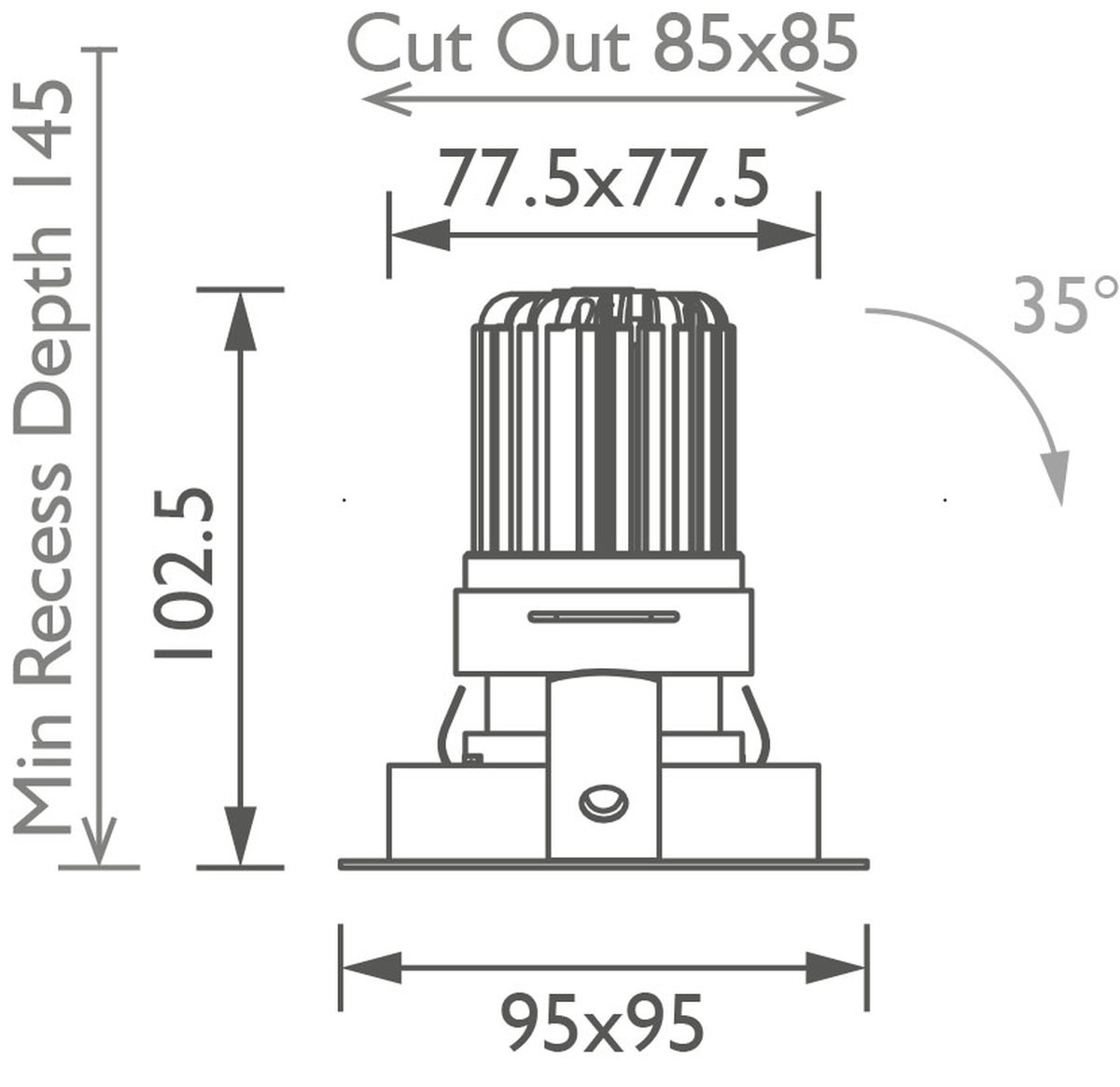 Square 50+ Downlight technical image Square 50+ Downlight technical image