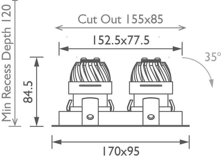 Square Double 50 Trim IP Downlight main image Square Double 50 Trim IP Downlight technical image