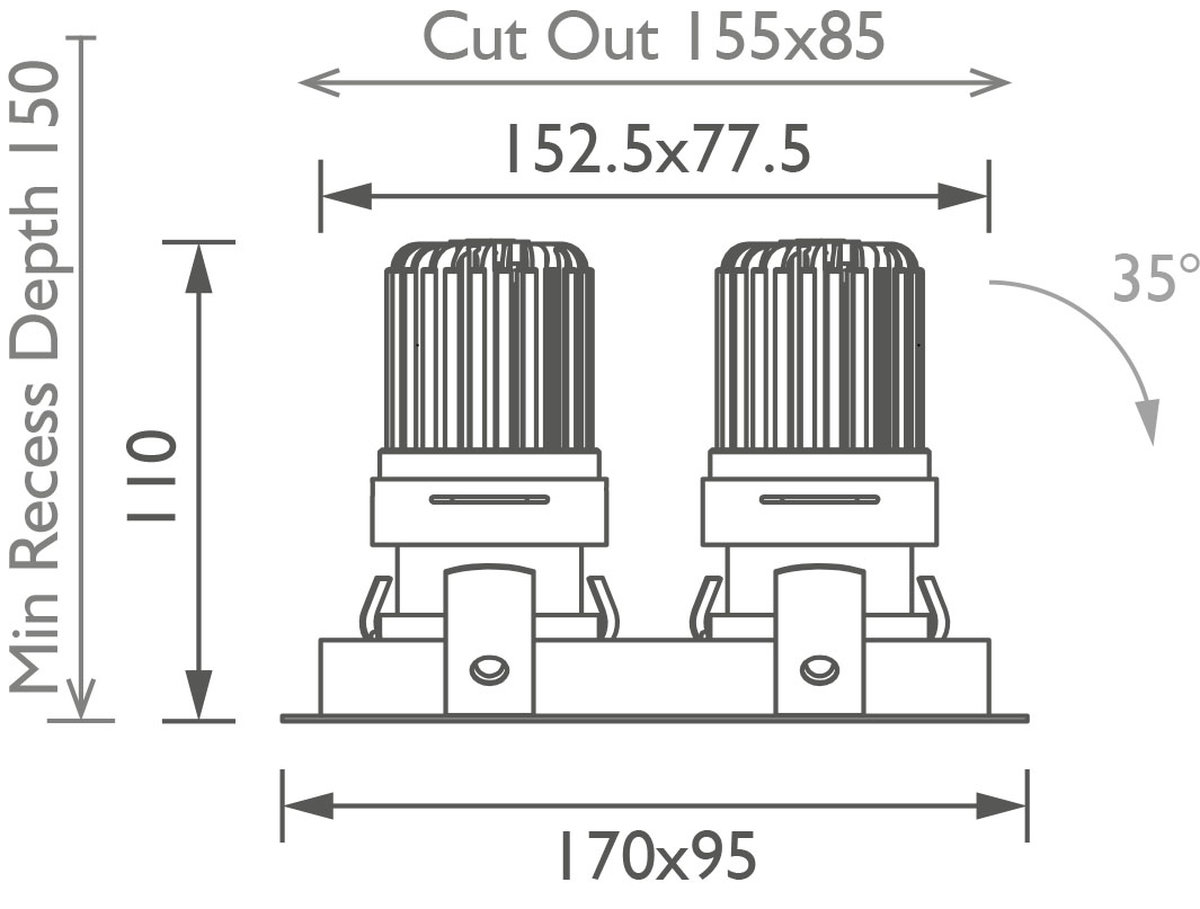 Square Double 50 Trimless IP Downlight technical image Square Double 50 Trimless IP Downlight technical image
