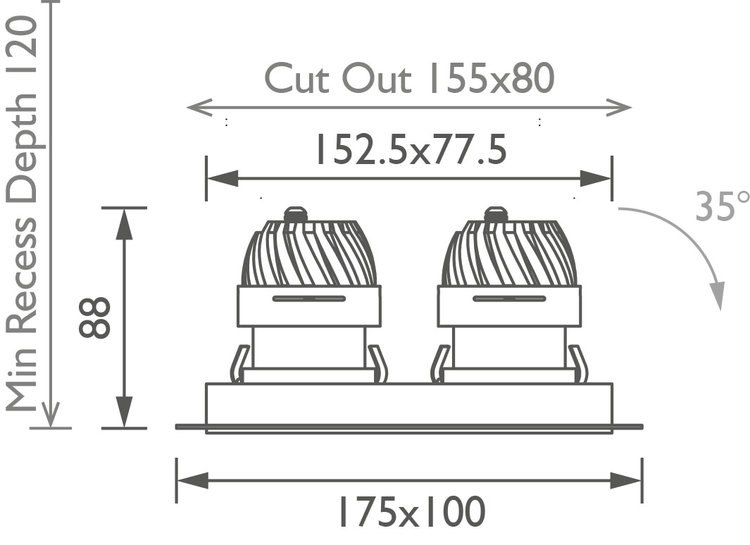 Square Double 50+ Trim IP Downlight main image Square Double 50+ Trim IP Downlight technical image