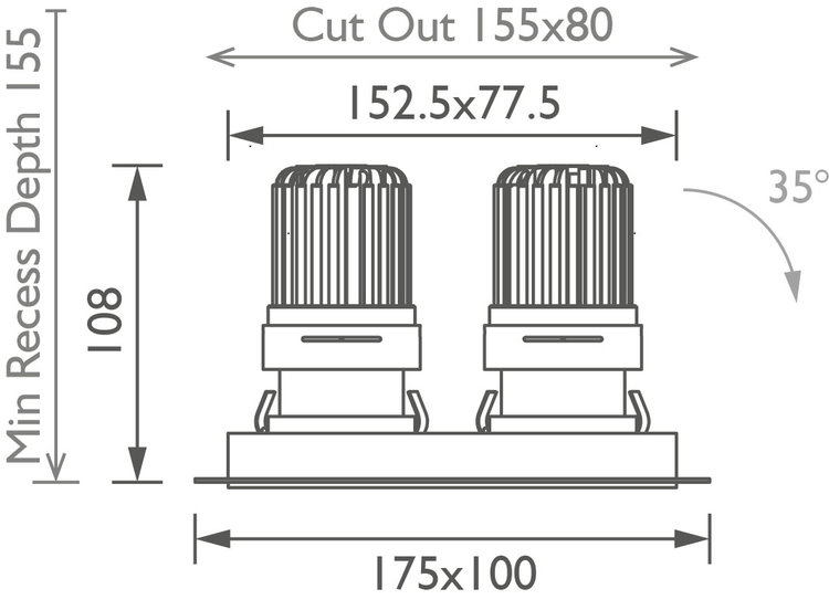 Square Double 50+ Trimless IP Downlight main image Square Double 50+ Trimless IP Downlight technical image