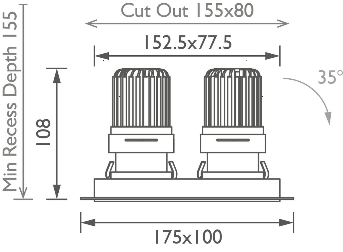 Square Double 50+ Trimless IP Downlight technical image Square Double 50+ Trimless IP Downlight technical image