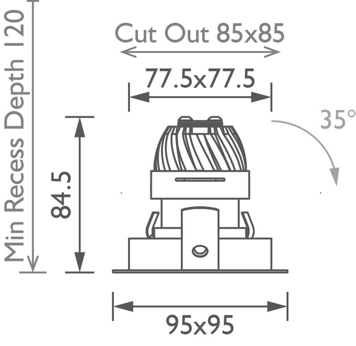 Square 50 Trim IP Downlight technical image Square 50 Trim IP Downlight technical image