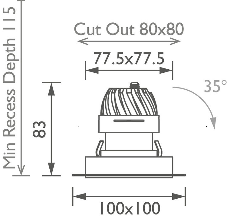 Square 50 Trimless IP Downlight main image Square 50 Trimless IP Downlight technical image