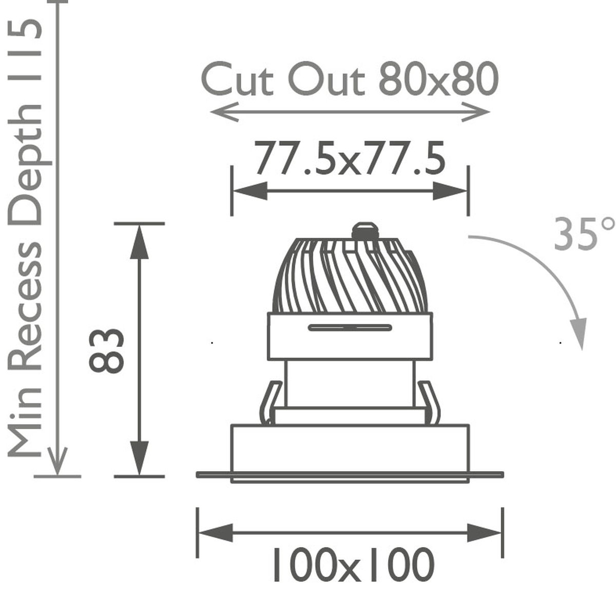 Square 50 Trimless IP Downlight technical image Square 50 Trimless IP Downlight technical image