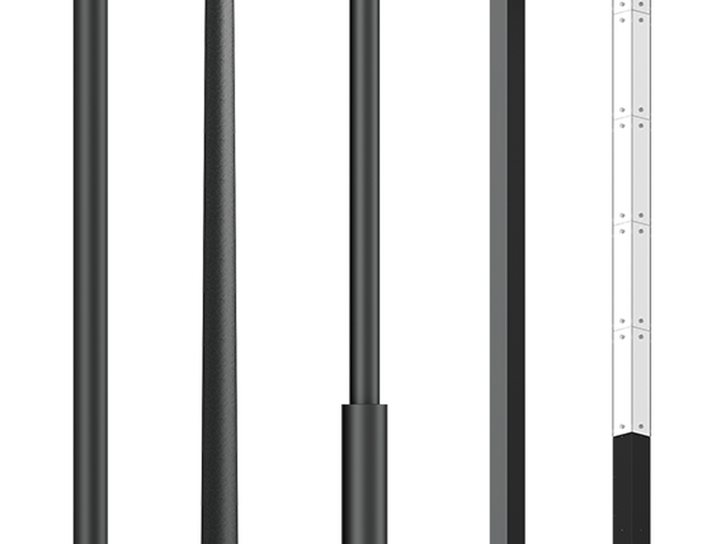 Specific, galvanised steel lighting poles
