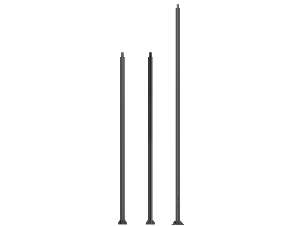 Cylindrical, straight galvanised steel lighting poles