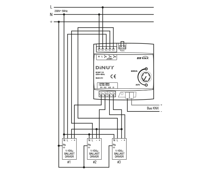 REGULADOR MODULAR 1/10V – RE KNT 110 - Esquema de instalación - Dinuy