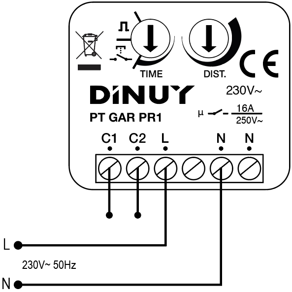 PULSADOR DE PROXIMIDAD SIN CONTACTO - PT GAR PR1 - Esquema de instalación - Dinuy