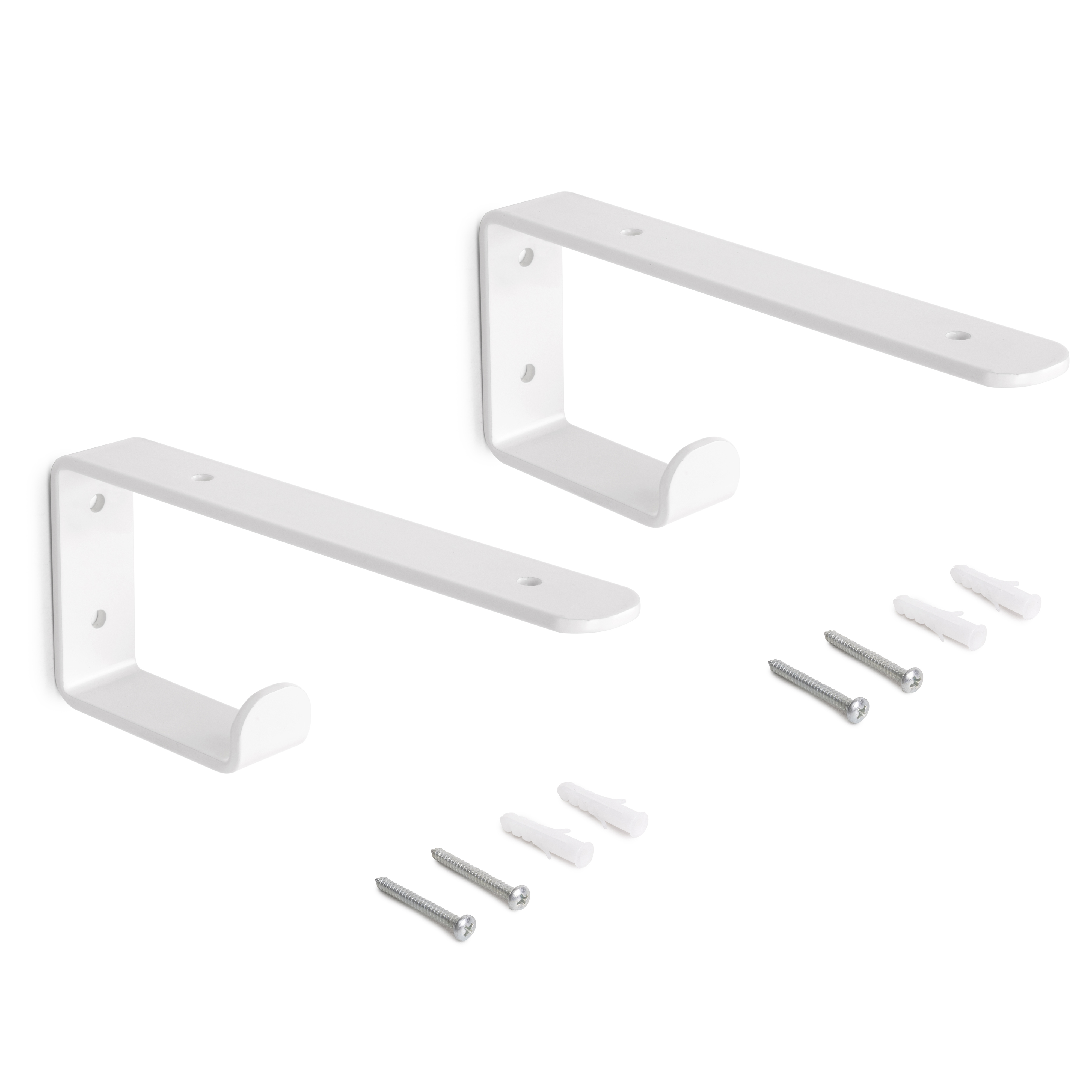 Emuca - Set Di Supporti Per Mensole In Legno Con Gancio Integrato, Acciaio, Verniciato Bianco-image