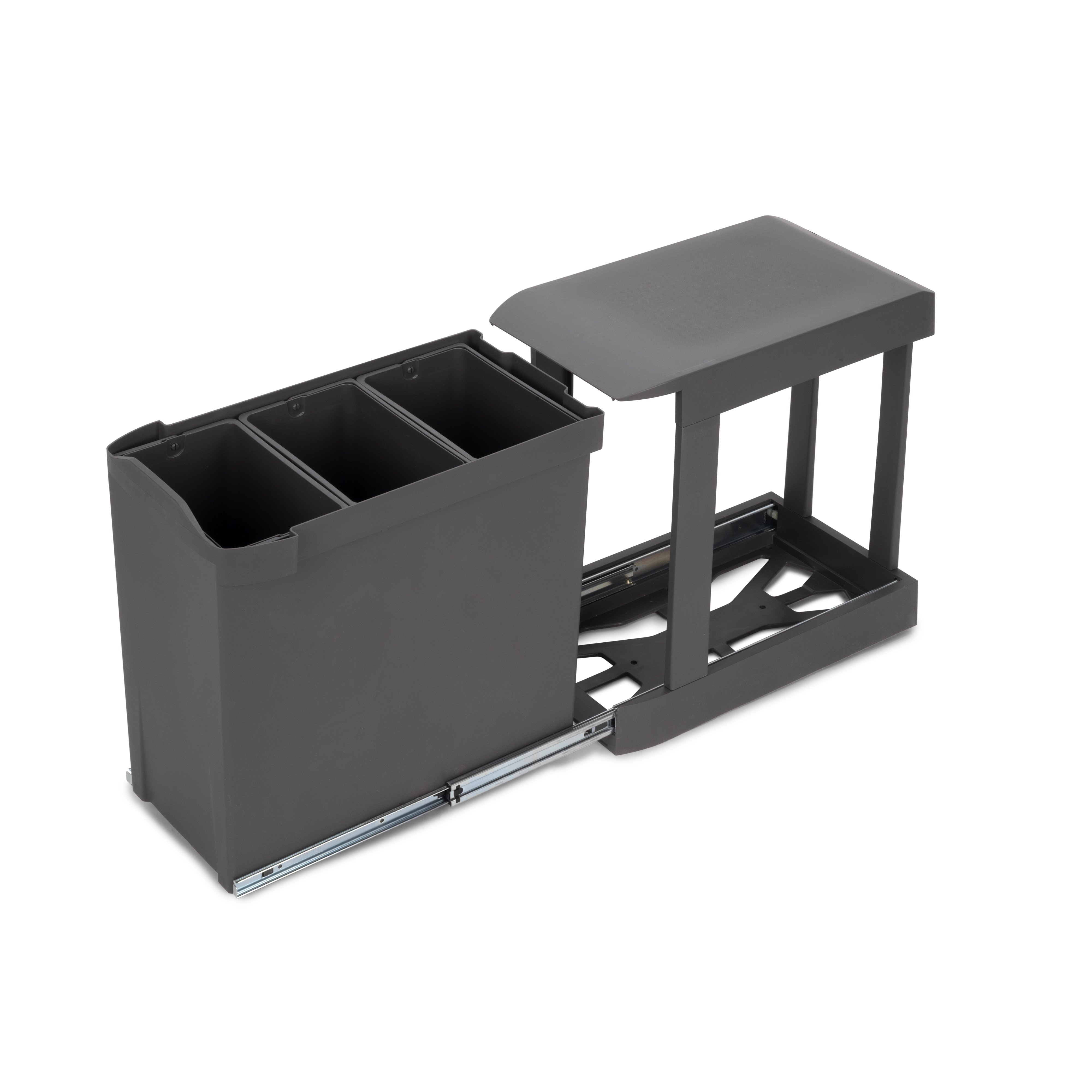 Image of Pattumiere per raccolta differenziata per cucina, 3 x 10L, fissaggio inferiore, estrazione automatica