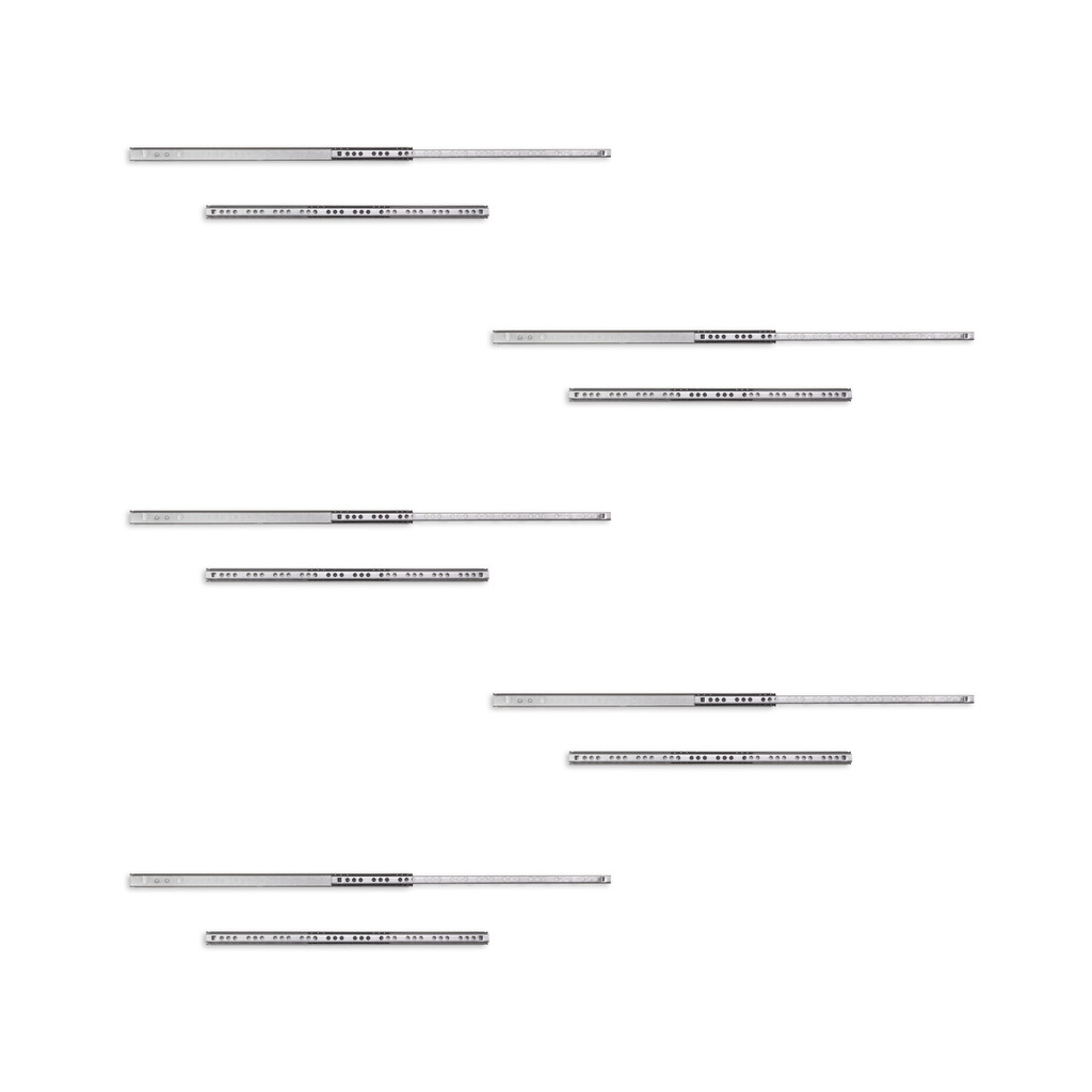 Lote de 5 juegos de guías para cajones, de bolas, altura 17mm, profundidad 342mm, extracción parcial, Cincado-Primary