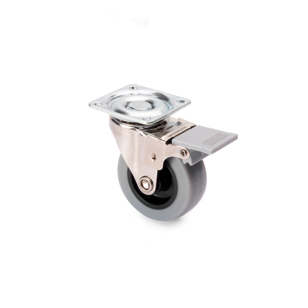 Lot of 4 castors Slip with mounting plate, diameter 50mm, Steel and Plastic, Plastic Grey-2