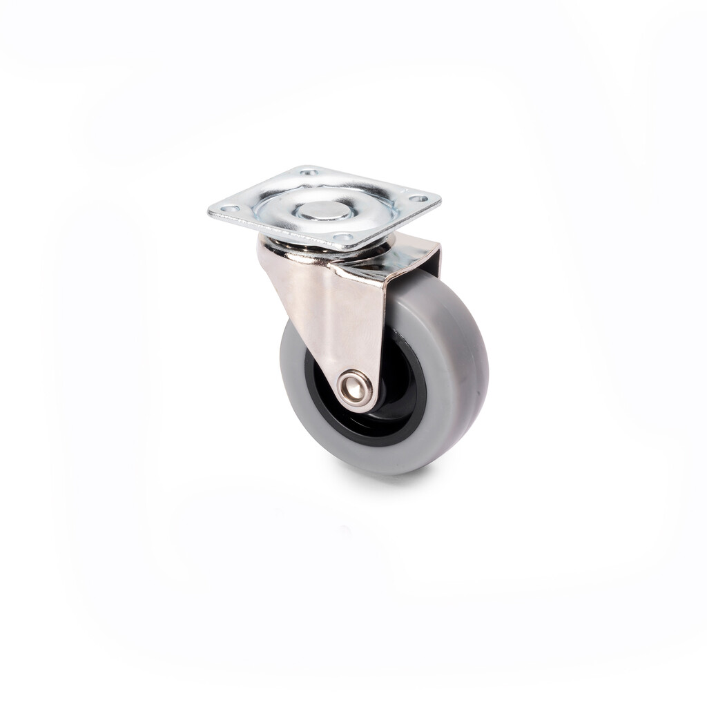 Lot of 4 castors Slip with mounting plate, diameter 50mm, Steel and Plastic, Plastic Grey-3